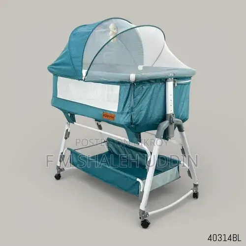 Premium Baby Crib Baby Cot With Manual Swing & Mosquito Canopy - Blue