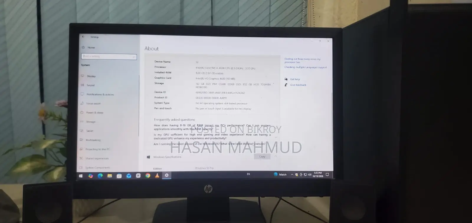 Desktop Computer HP 200 G4 22 All-in-One 8GB Intel Core i5 SSD 128GB