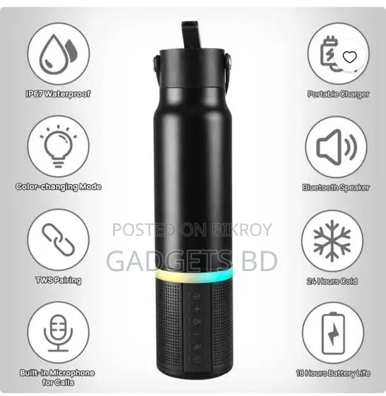 2-in-1 Water Bottle With Wireless Bluetooth Speaker (550 Ml)