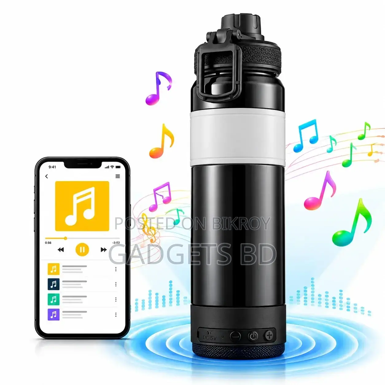2-in-1 Water Bottle With Wireless Bluetooth Speaker (550 Ml)
