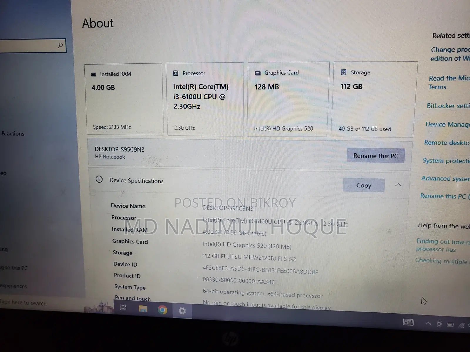 Laptop HP 15 4GB Intel Core i3 HDD 128GB