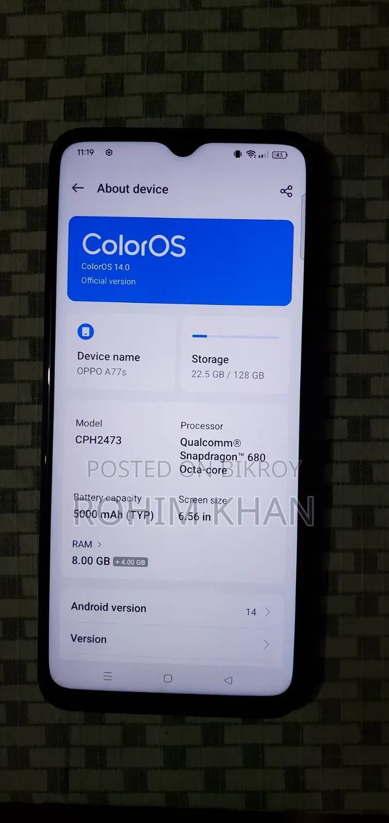Oppo A77s 128 GB Black