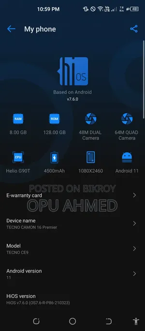 Tecno Camon 16 Premier 128 GB Black