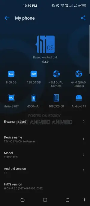 Tecno Camon 16 Premier 128 GB Black