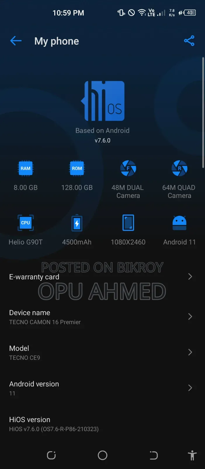Tecno Camon 16 Premier 128 GB Black