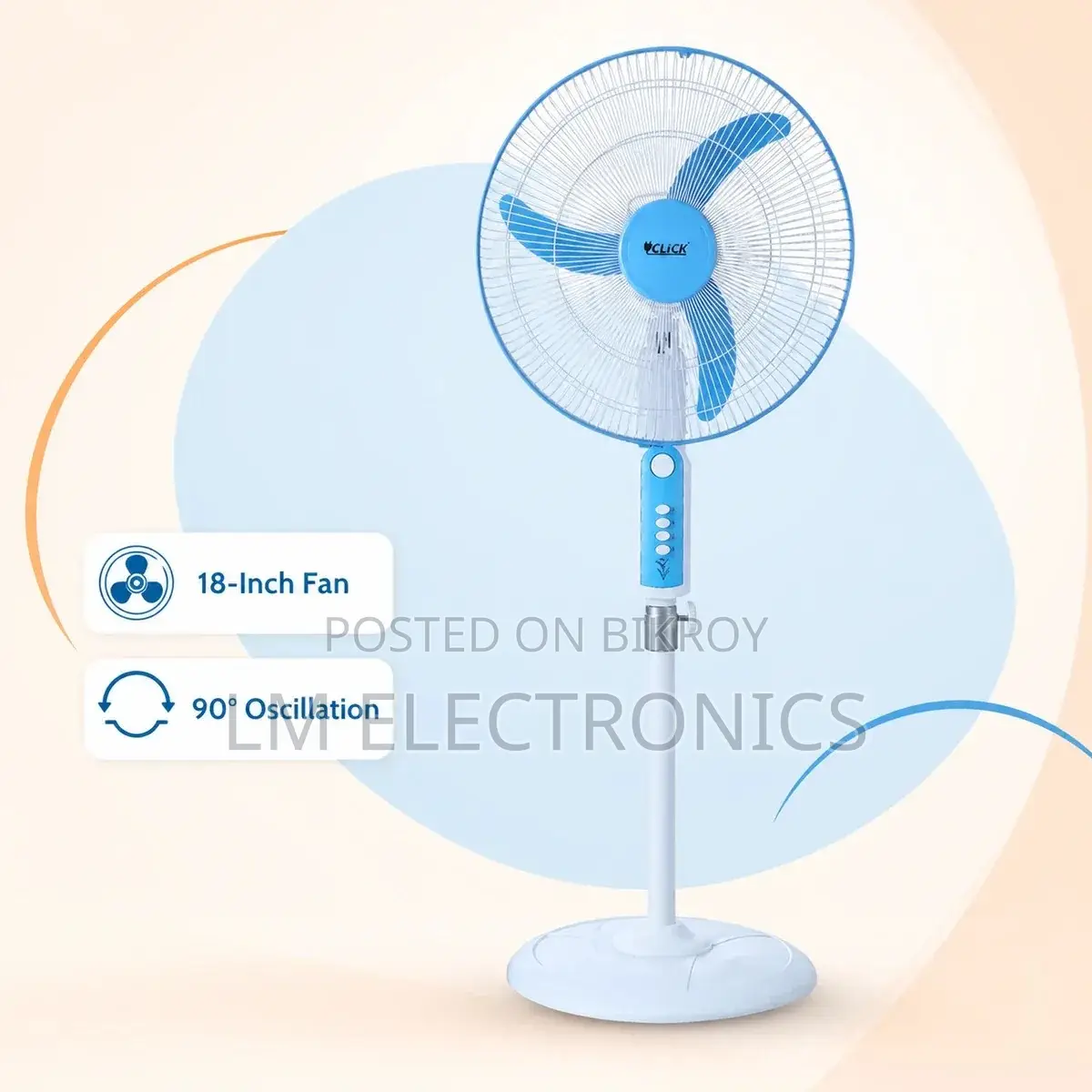 Click Pedestal Stand Fan 18″ – Blue