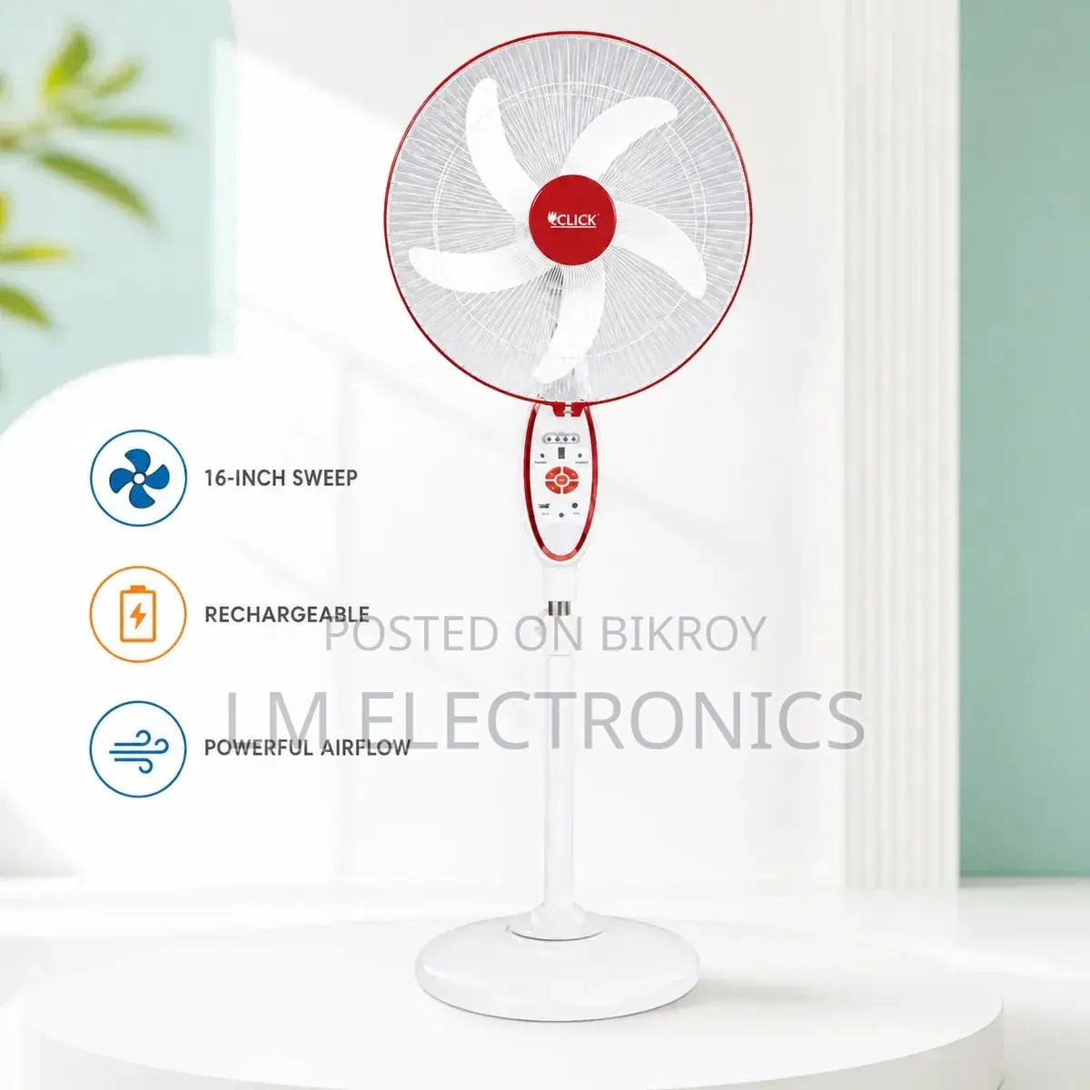 Click Rechargeable Stand Fan 16”