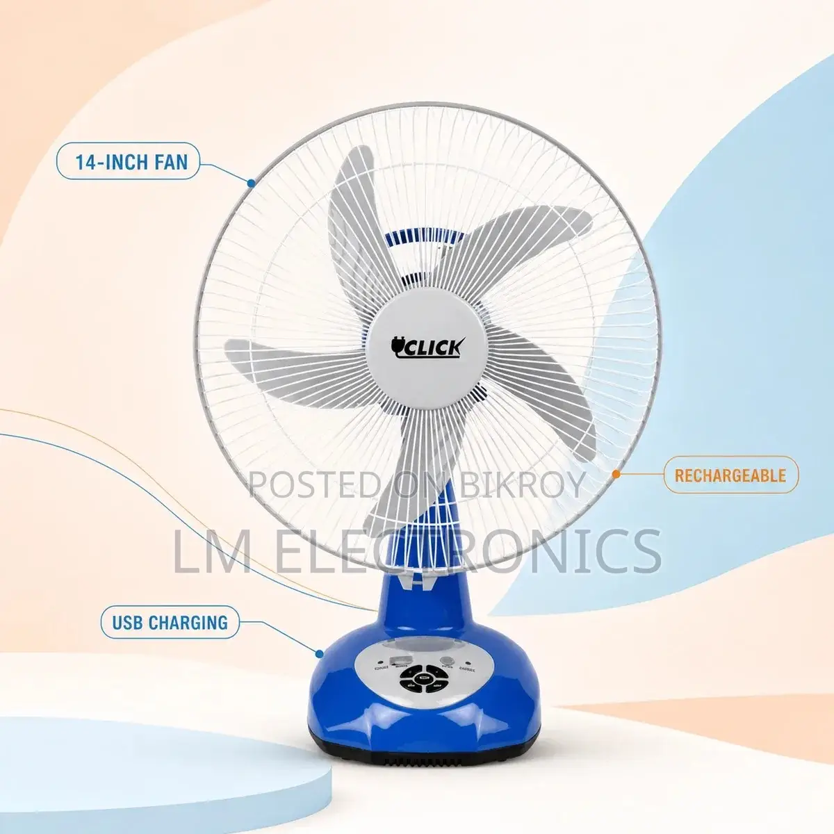 Click Rechargeable Table Fan 14” – Blue