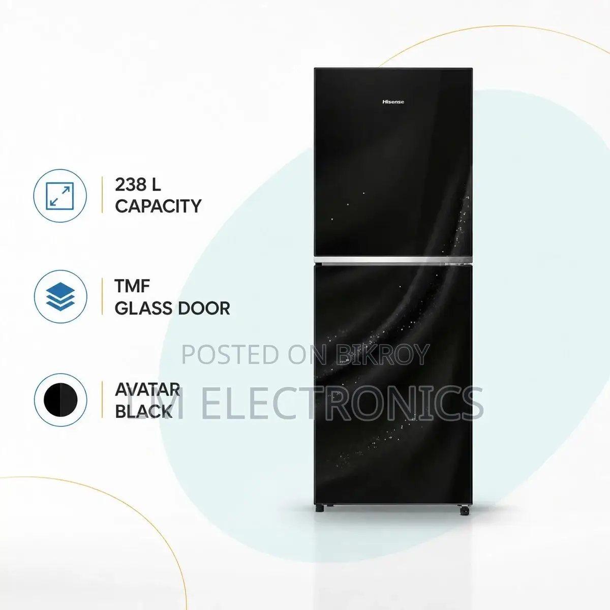 Hisense 238L TMF Glass Door Refrigerator Avatar Black