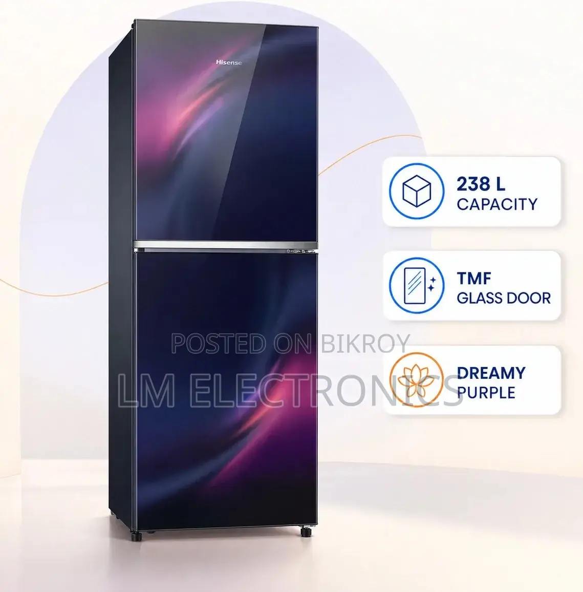 Hisense 238L TMF Glass Door Refrigerator Dreamy Purple