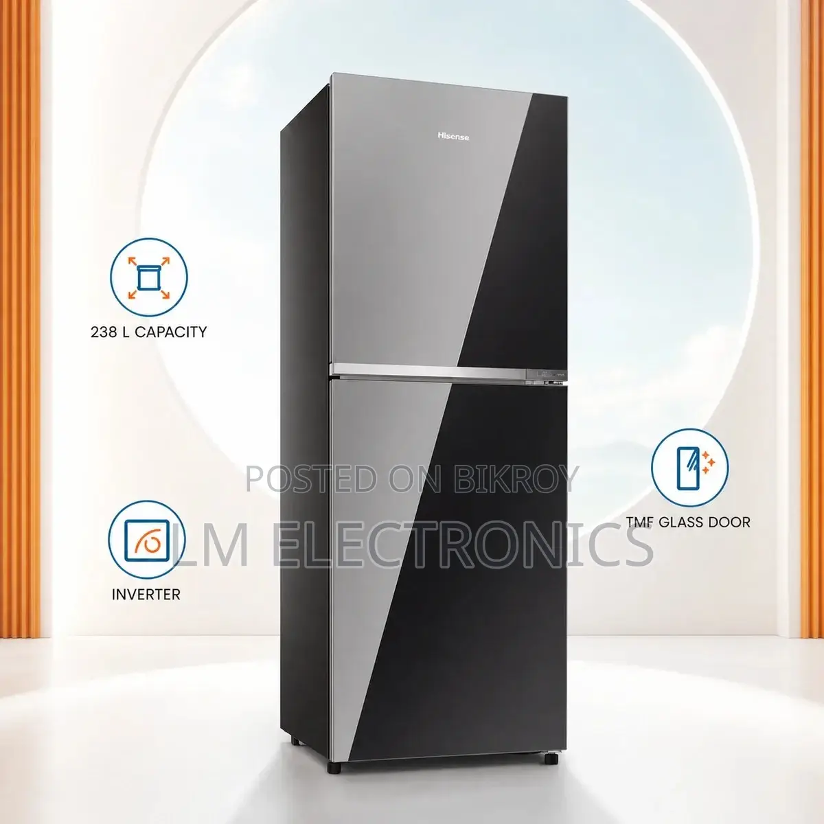 Hisense 238L TMF Inverter Glass Door Refrigerator Mirror Black
