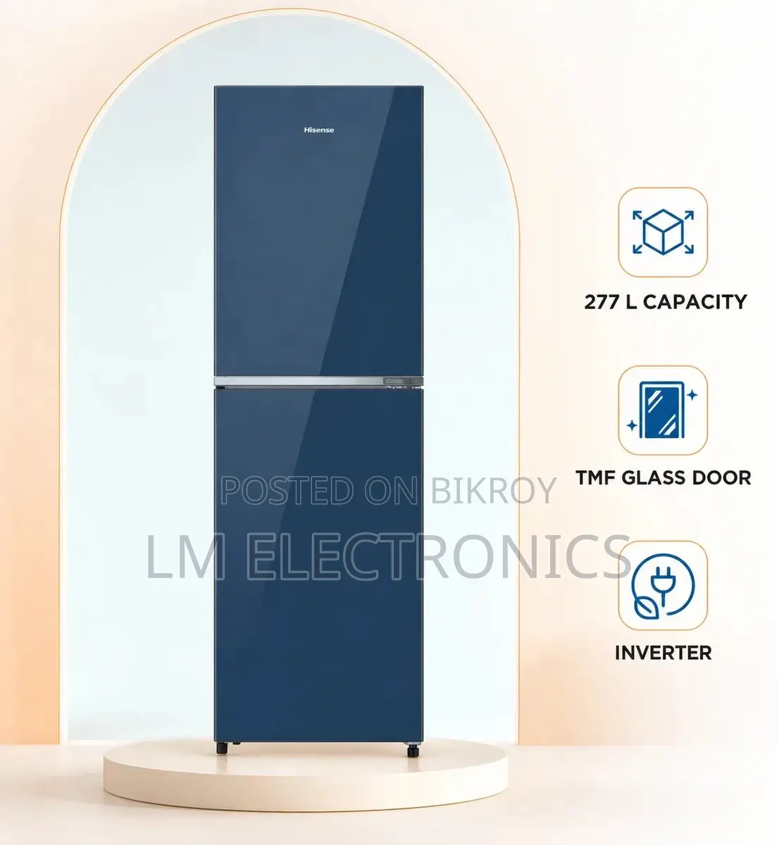 Hisense 277L TMF Inverter Glass Door Refrigerator Royal Blue