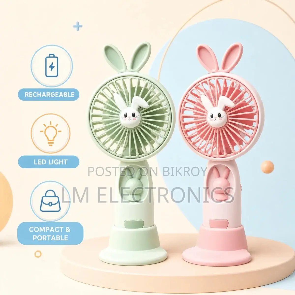 Rabbit Ear Mini LED Cartoon Fan