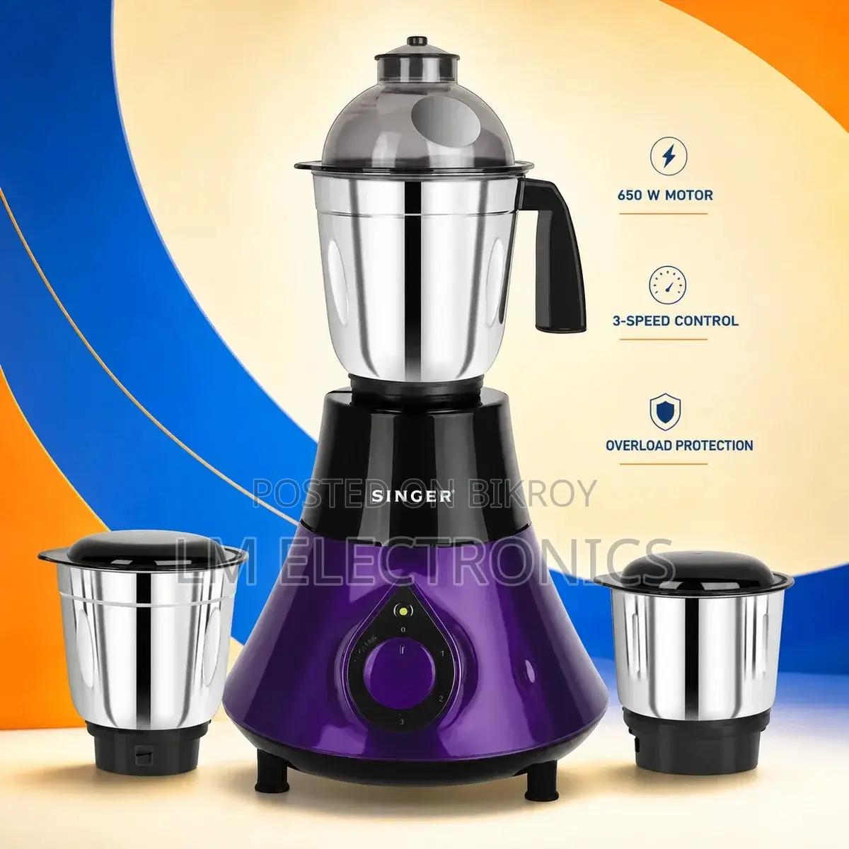 Singer Optima Mixer Grinder 650W – 3 Speed, Overload Protection