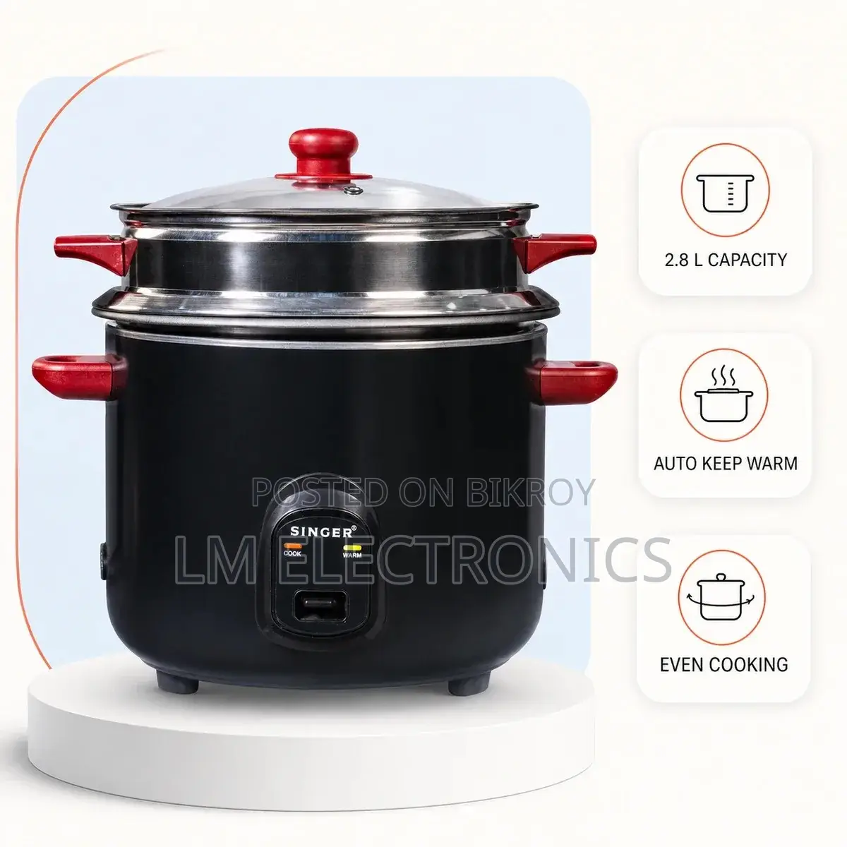 Singer Rice Cooker 2.8L (Steel Body)