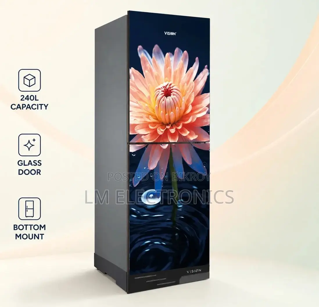 Vision 240 Liter Glass Door Refrigerator Water DO Daisy Bottom Mount