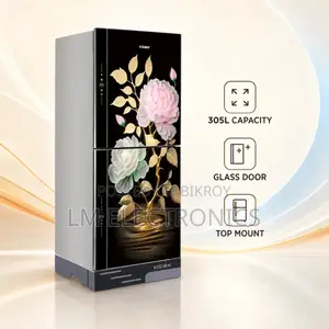 Vision 305 Liter Glass Door Refrigerator Golden Peony Flower Top Mount