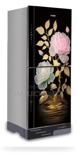 Vision 305 Liter Glass Door Refrigerator Golden Peony Flower Top Mount