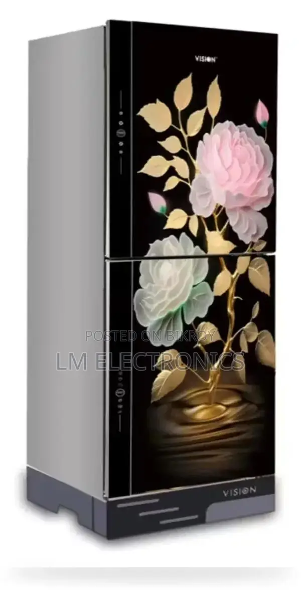 Vision 305 Liter Glass Door Refrigerator Golden Peony Flower Top Mount