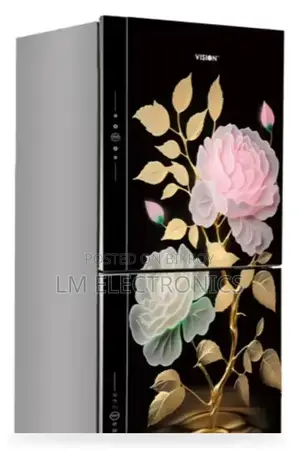 Vision 305 Liter Glass Door Refrigerator Golden Peony Flower Top Mount