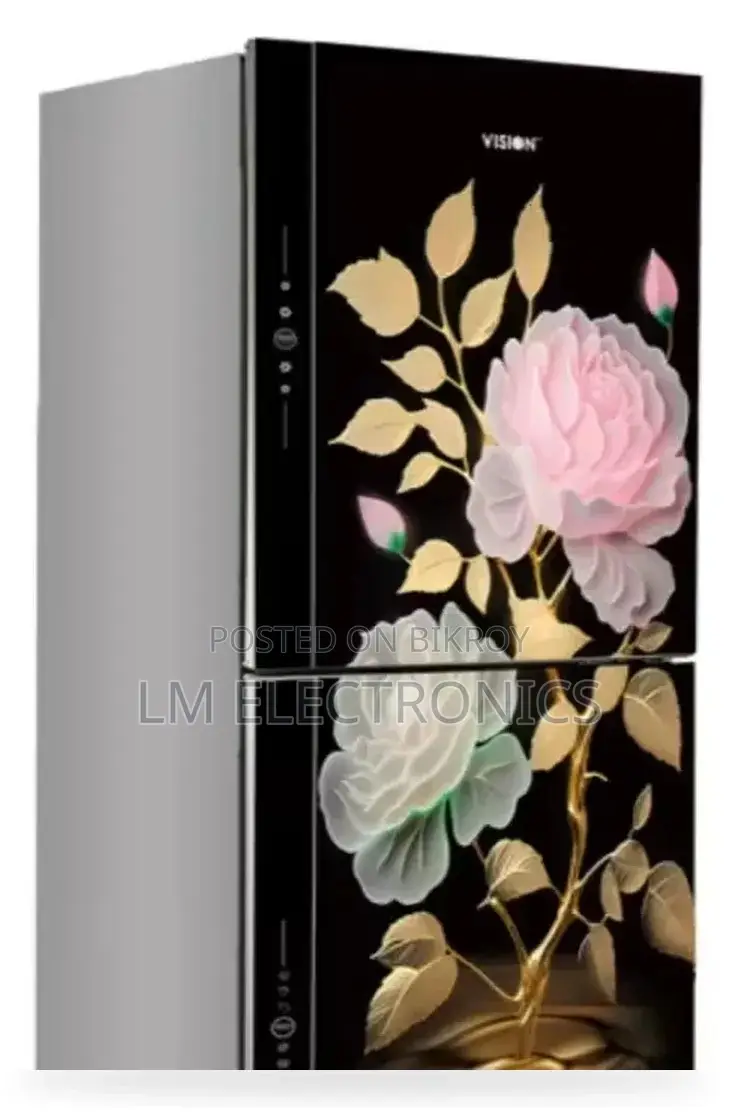 Vision 305 Liter Glass Door Refrigerator Golden Peony Flower Top Mount