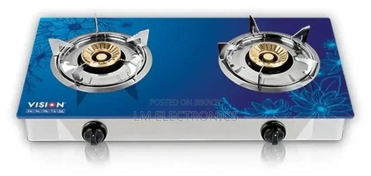 Vision 3D-Sky Tempered Glass Double NG Gas Stove – Blue