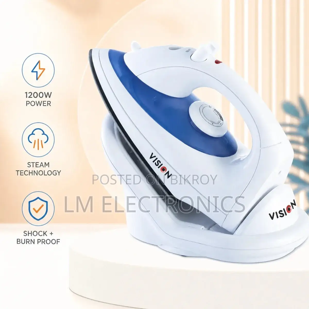 Vision Electronic Steam Iron 1200W with Shock and Burn Proof VIS-SMT-E