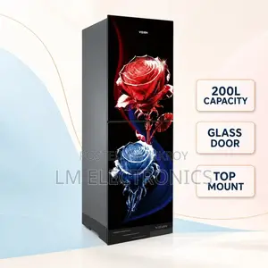 Vision Glass Door Refrigerator RE-200 Liter Crystal Rose Flower Top Mo