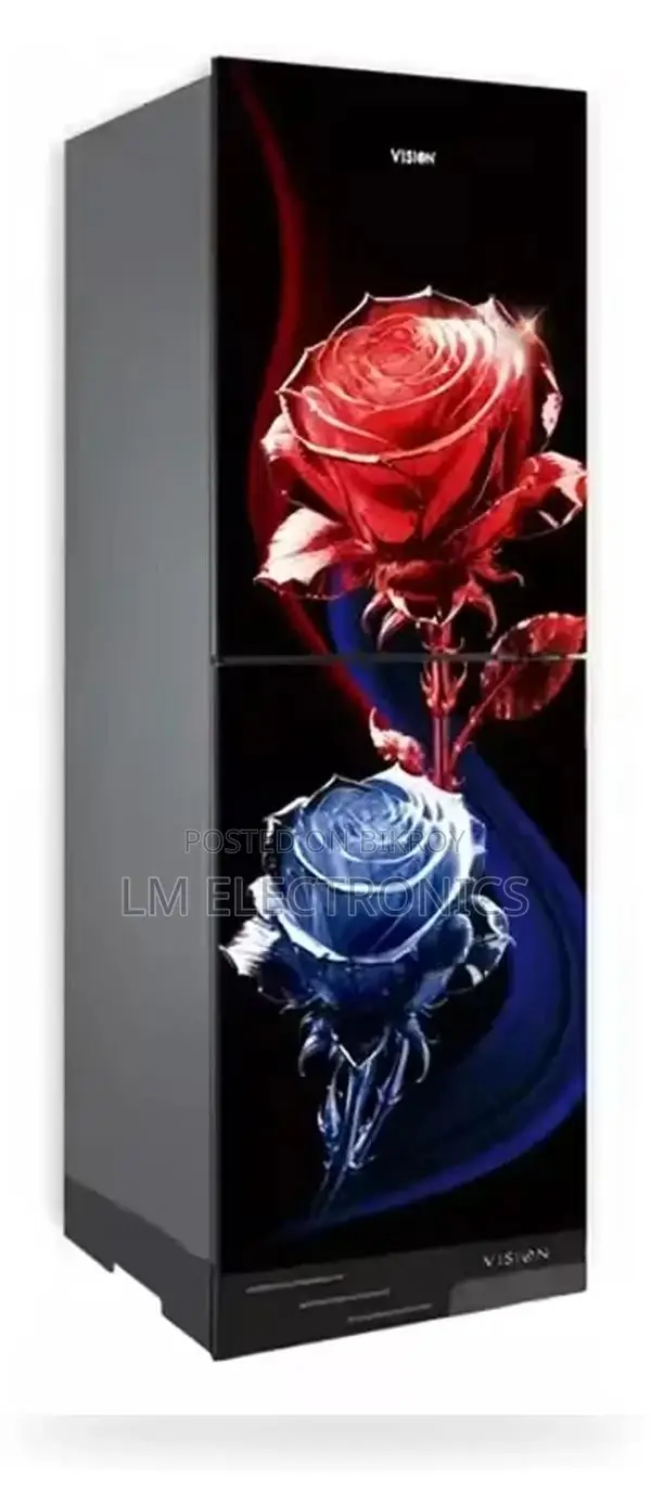 Vision Glass Door Refrigerator RE-200 Liter Crystal Rose Flower Top Mo