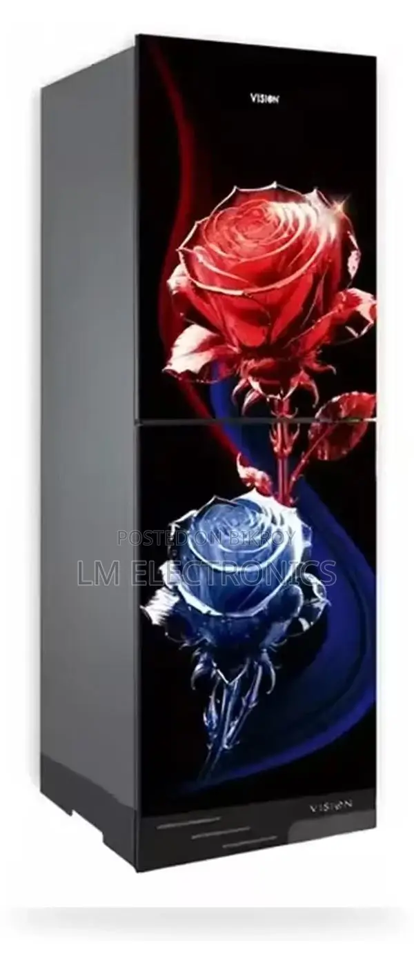 Vision Glass Door Refrigerator RE-200 Liter Crystal Rose Flower Top Mo