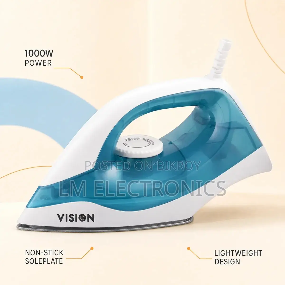 Vision Light Weight Electric Iron 1000W VIS-DEI-009 Blue
