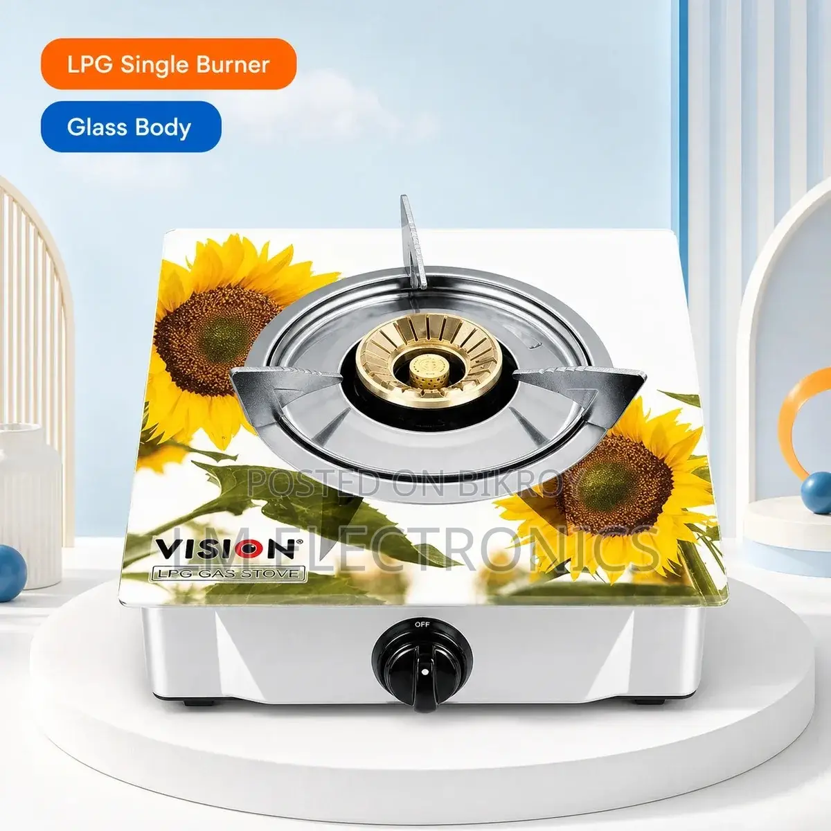 Vision Lpg Single Glass Body Gas Stove Sun Flower 3d