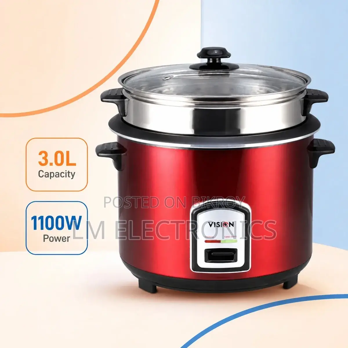 Vision Rice Cooker 3.0 Ltr 100 SS Red Double Pot
