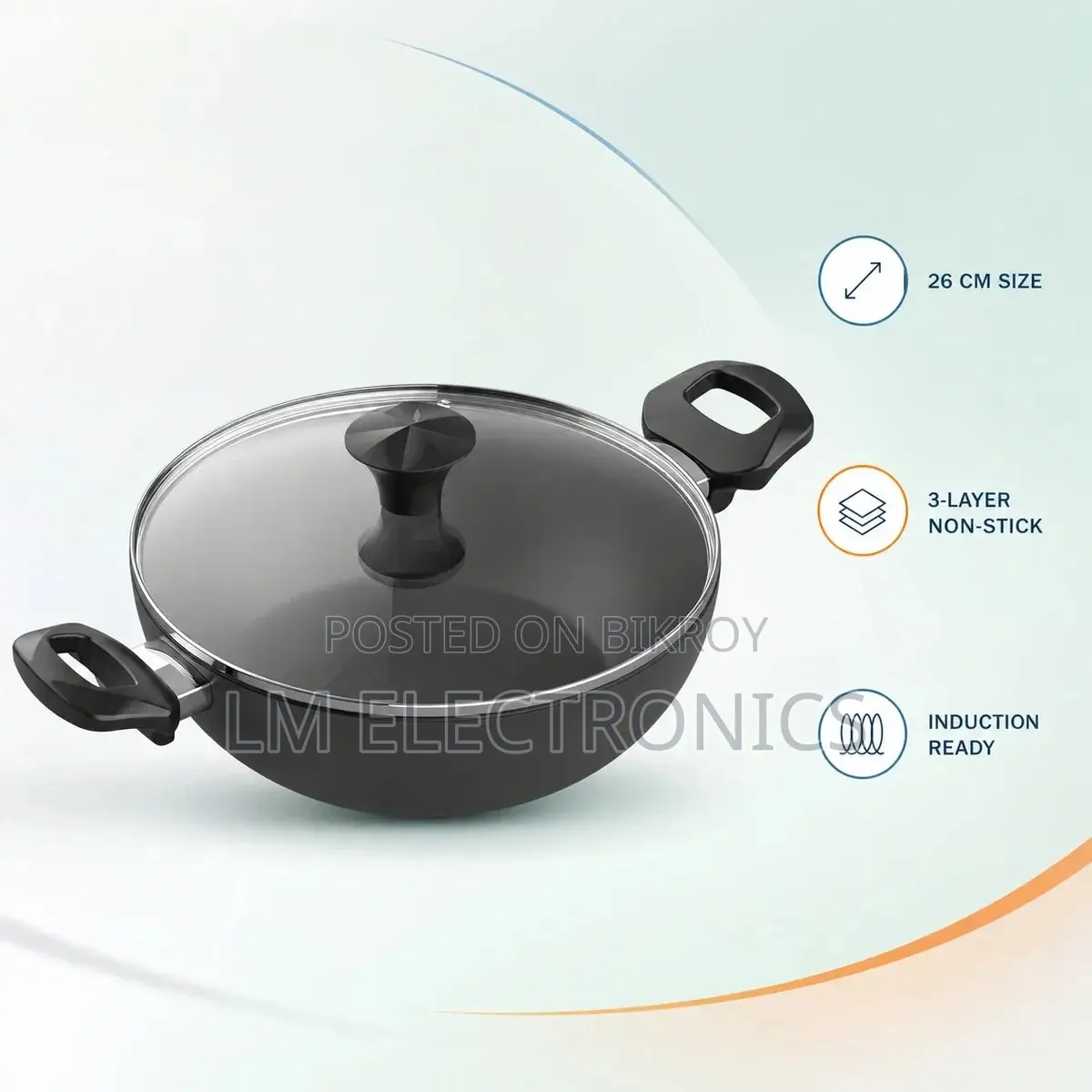 Walton Wok Pan 26cm with Glass Lid Classic Induction