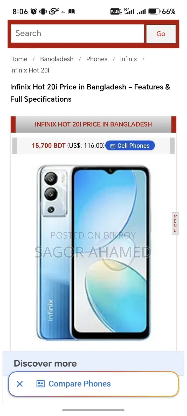 Infinix Hot 20i 64 GB Blue