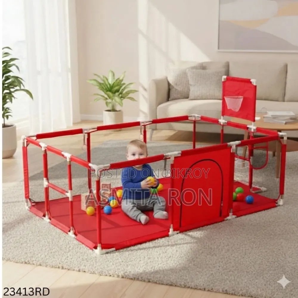 Baby Playpen 4x6 Feet Basket With 50 Balls & Waterproof Foam Mat