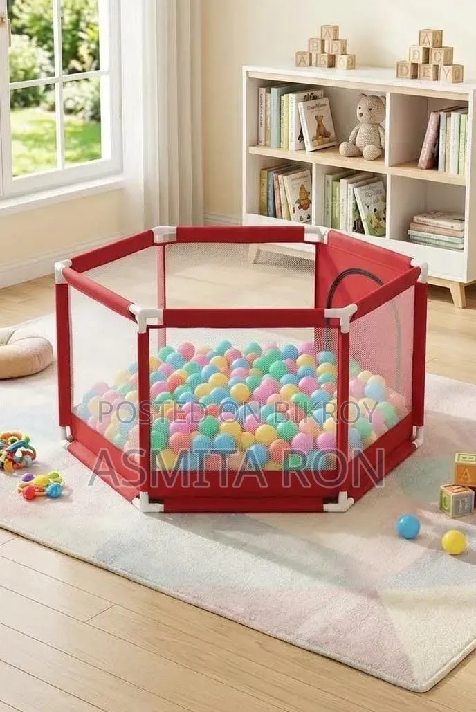 Round Baby Playpen With 50 Balls & Waterproof Foam Mat