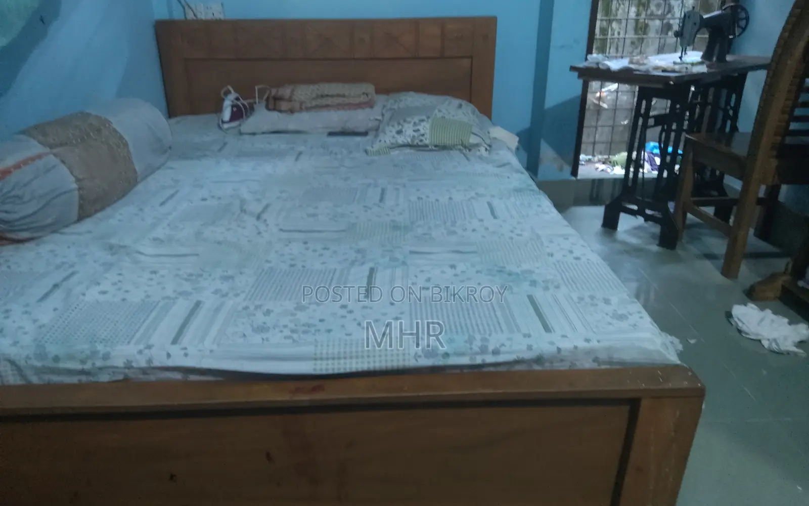 Furniture, Wooden Bed, Double Size, Mattress