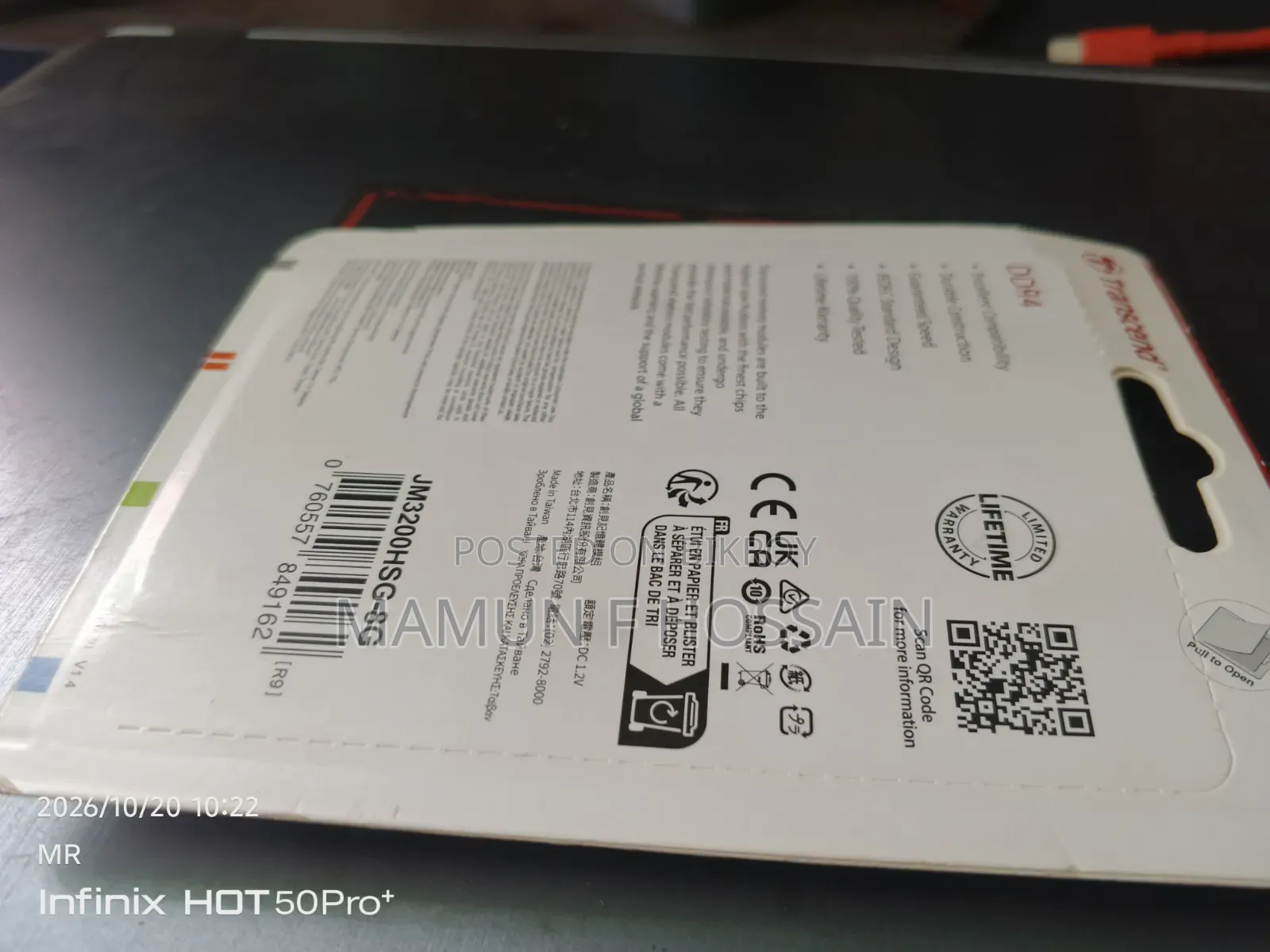 Transcend 8gb 3200mhz Laptop Ram(New)