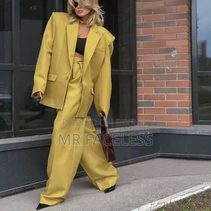 Long Sleeve Lapel Baggy Coat High Waist Wide Leg Pants Two-Piece Set