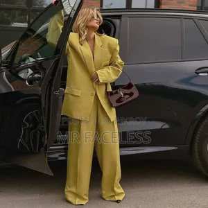 Long Sleeve Lapel Baggy Coat High Waist Wide Leg Pants Two-Piece Set