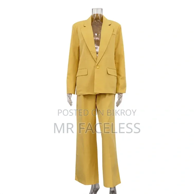 Long Sleeve Lapel Baggy Coat High Waist Wide Leg Pants Two-Piece Set