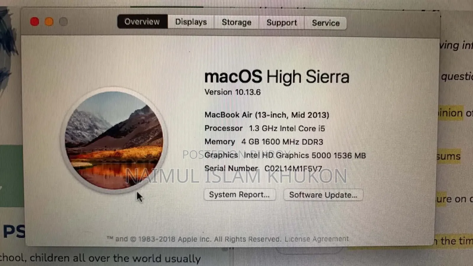 Laptop Apple MacBook 2013 4GB Intel Core i5 SSD 128GB