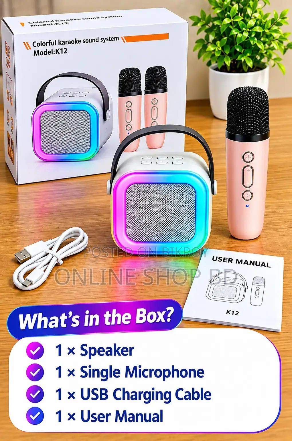 K12 Portable Karaoke Bluetooth Speaker With Microphone-