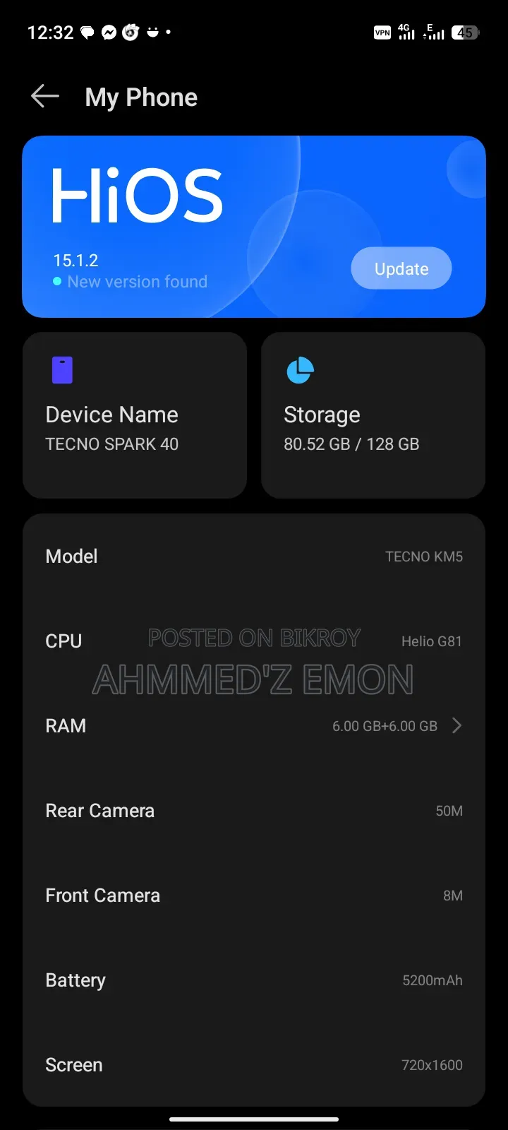 Tecno Spark 40 128 GB Silver
