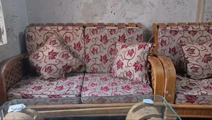 Wooden 5-Seater Sofa Set and Glass Top Tea Table for Sale
