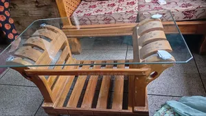 Wooden 5-Seater Sofa Set and Glass Top Tea Table for Sale