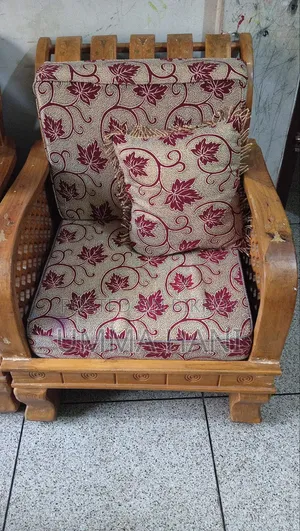 Wooden 5-Seater Sofa Set and Glass Top Tea Table for Sale