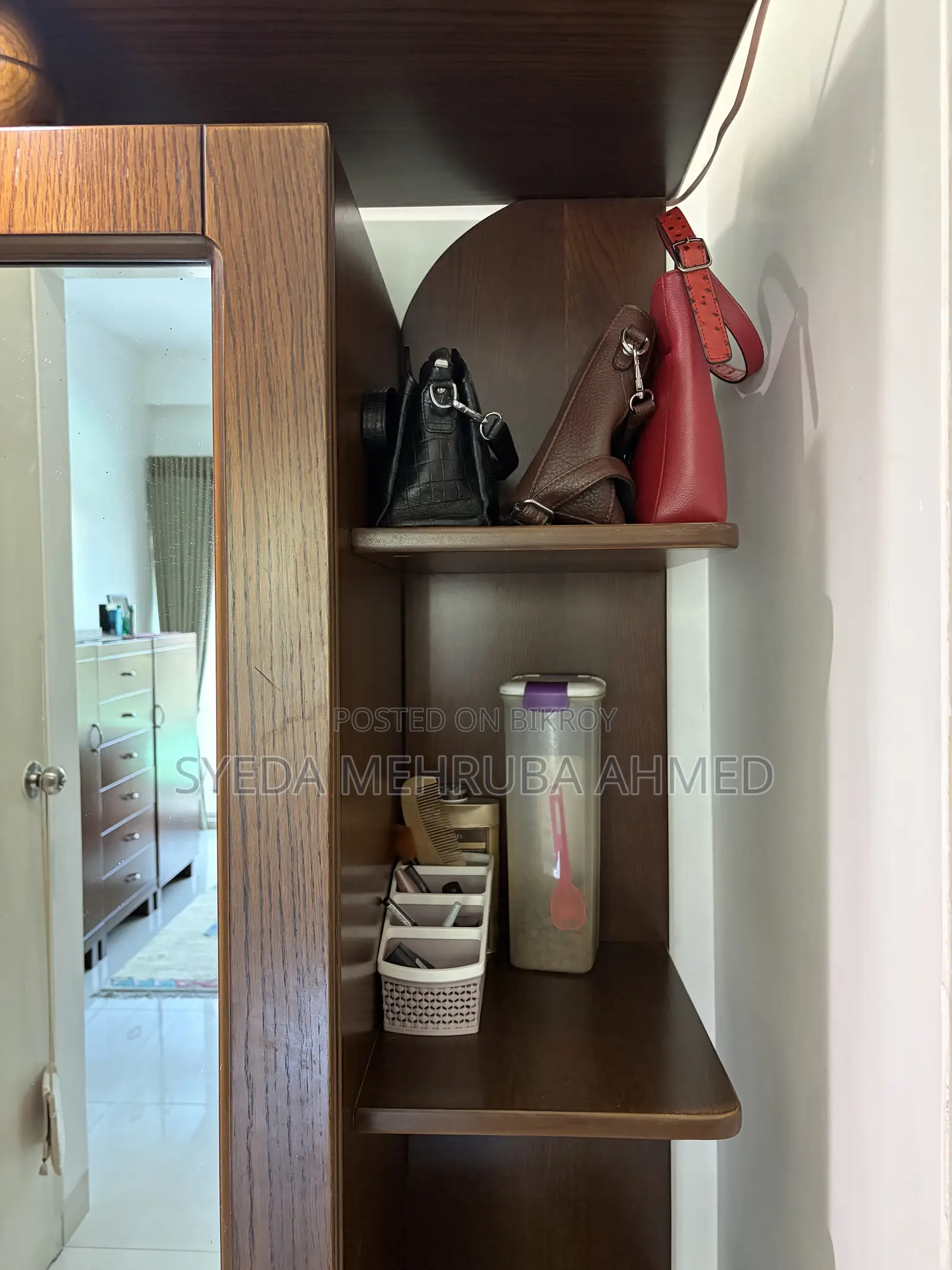 Hatil Wooden Wardrobe With Full Length Mirror & Storage Shelves