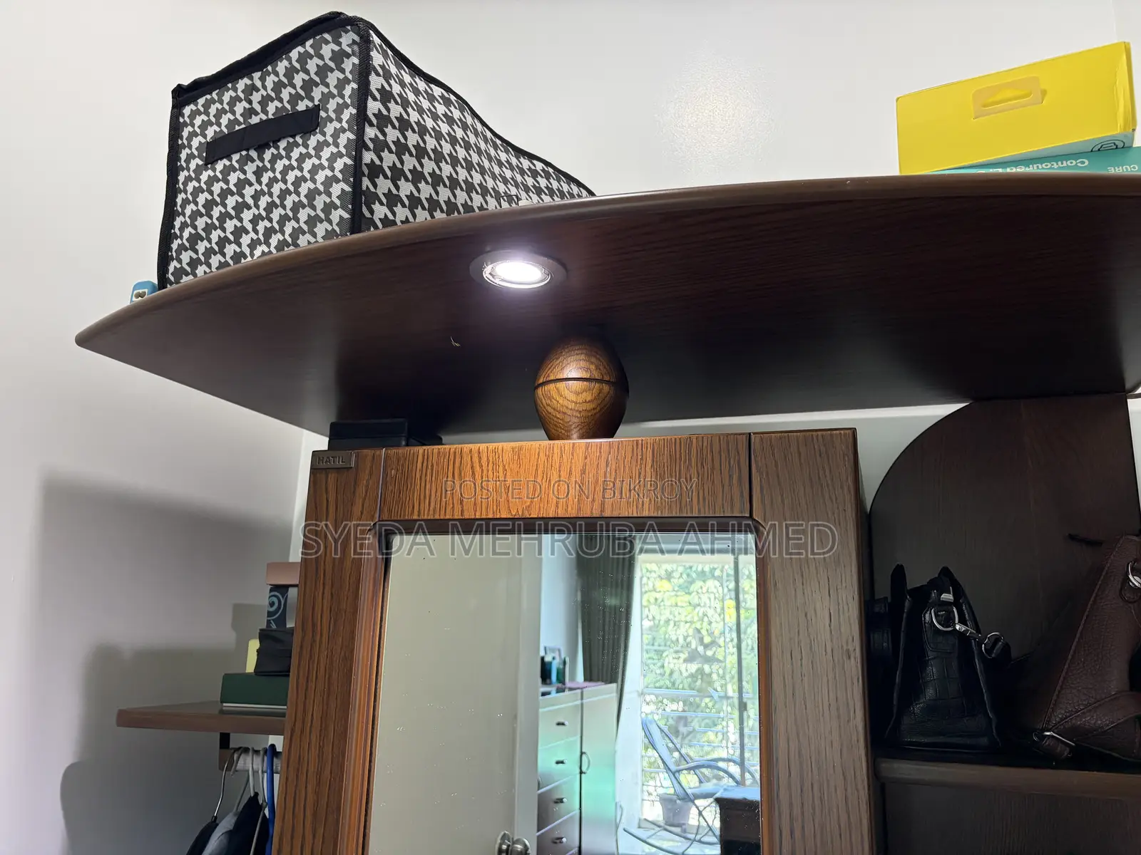 Hatil Wooden Wardrobe With Full Length Mirror & Storage Shelves